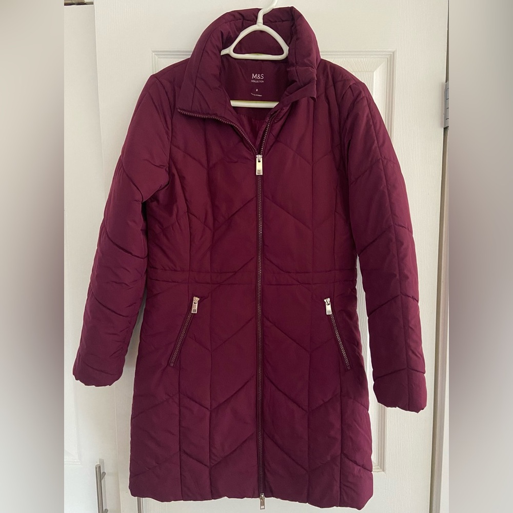 Marks & Spencer Woman’s Puffer Coat Jacket Berry Burgandy Size UK 8